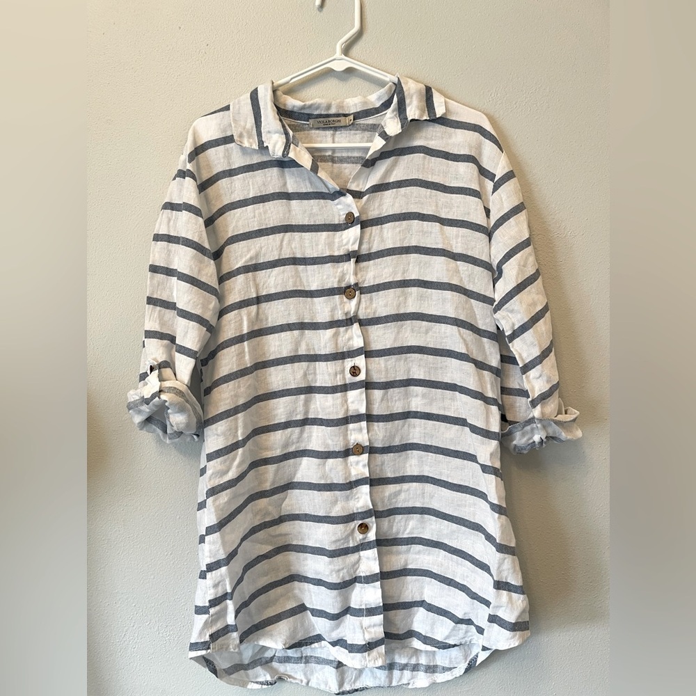 Viola Borghi 100% linen midi dress with stripes euro minimalist